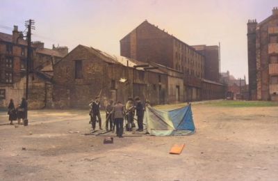 Children playing in Surrey Lane in the Gorbals area of Glasgow 25th September 1956
