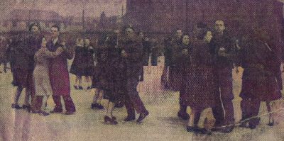 Colourised Photo Of A Happy Celebration Dancing Event Inside The Maryhill Barracks Looking Towards Garrioch Road Circa Mid  1940s
