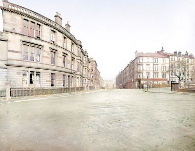 Colourised Photo Of Queen Margaret Drive, Glasgow Looking North From The Corner Of Kelvin Drive 1914
