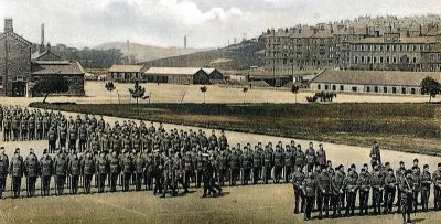 Colourised Photo Of Soldiers On Parade At The Maryhill Barracks Glasgow Circa Early 1900s
