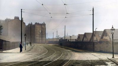 Colourised View Of Keppochill Road Looking Towards Springburn Glasgow 1915
