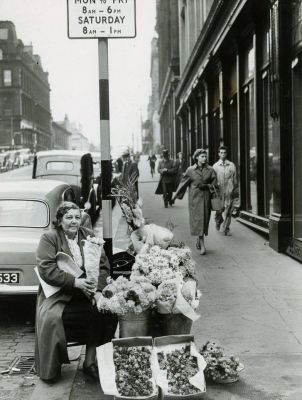 Flower seller Bessie Swan. Sauchiehall st Glasgow 1956
