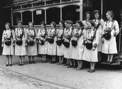 Glasgow Clippies Newly qualified tram conductresses, or clippies, in their uniforms before their first day’s work in the 1930s
