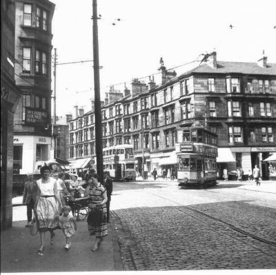 Maryhill Road at the junction of Queen Margaret Drive and Bilsland Drive 1955
