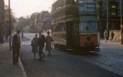 Passengers Getting Off The Number 29 Tram At A Tramcar stop on Maryhill Road Near Maryhill Park Glasgow 1960
