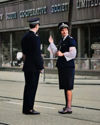 Police Officers on Traffic duty in Govan Road, Glasgow October 1966
