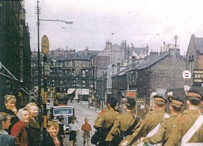 Soldiers marching on Maryhill Road Glasgow
