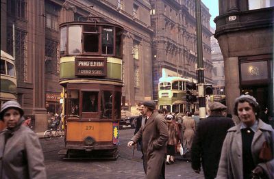 Tram Turning East, from Renfield Street, into St Vincent Street Glasgow  1950s
