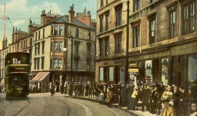 Tramcar and Crowds At Springburn Road Glasgow Early 1900s
