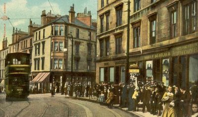 Tramcar and Crowds At Springburn Road Glasgow Early 1900s
