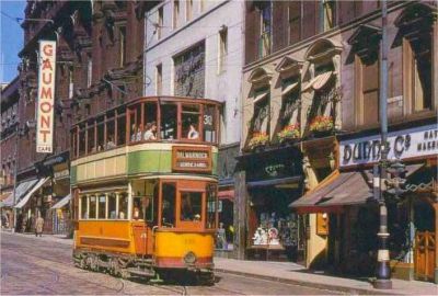 Tramcar on Sauchiehall Street Glasgow 1950s
