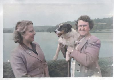 Two Ladies Cute Dog At Milngavie Waterworks Glasgow 1953
